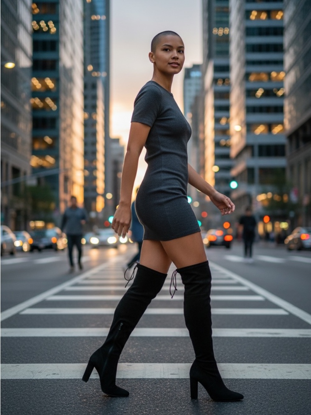 Kaitlyn Pan Over-the-Knee Black Micro Suede Block Heel Boots - Size 6.5